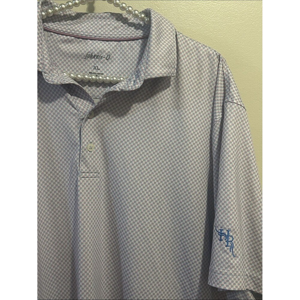 Johnnie-O PREP-FORMANCE XL Geometric Pattern Golf Polo Shirt Blue Red Stretch